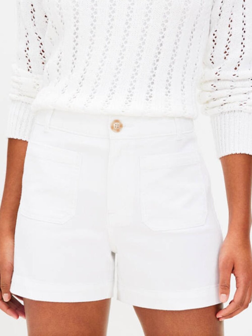 Loft White High-Rise Curvy Palmer Shorts with Front Patch Pockets
